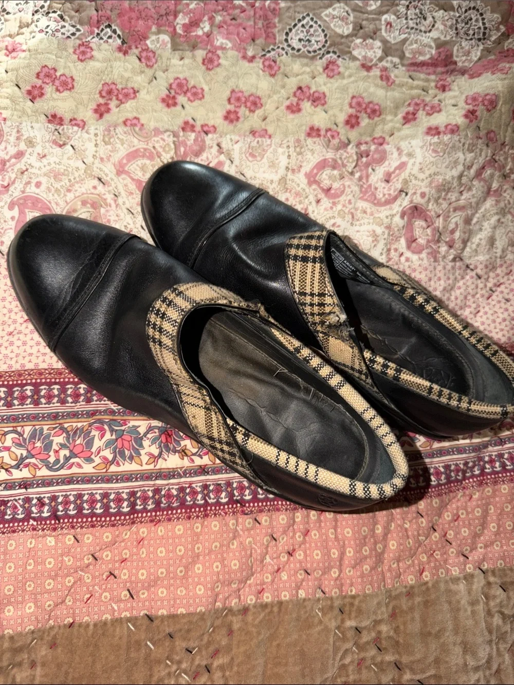 Ariat Black Slip-On Loafers with Tan Plaid Trim